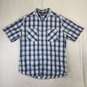 Merrell Opti-Wick Mens XL Blue Plaid Short Sleeve Button Up‎ Hiking Shirt UPF 20